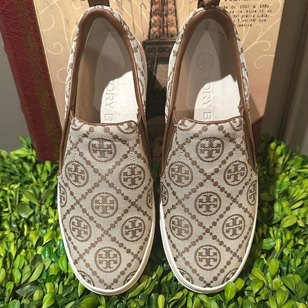 Tory Burch Beige Logo Slip-On Sneakers